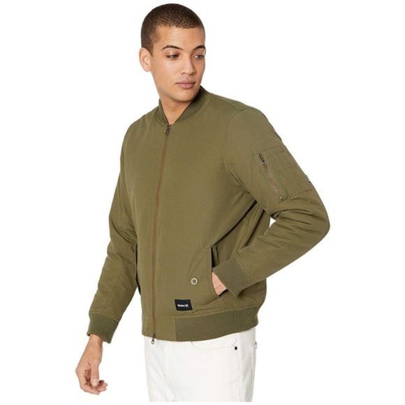 Hurley Bommer Men's Full Zip Bomber Jacket Coach - Green - Picture 3 of 6